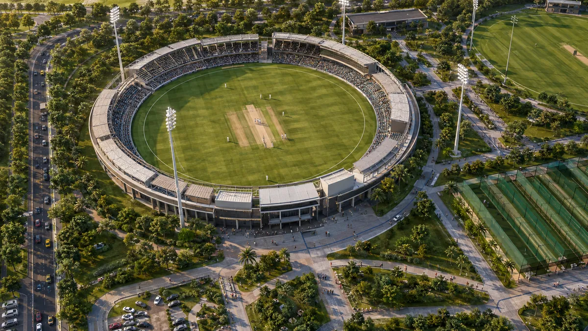 Conceptual 3D visualisation — Cricket Excellence Campus